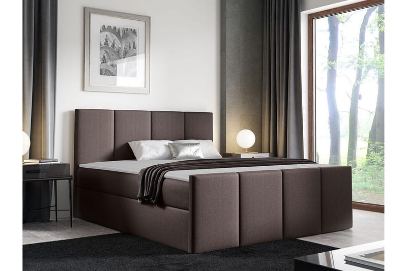 Ripon Sengeramme med Oppbevaring 180x200 cm i Stoff med Sengegavl - Brun - Møbler - Senger - Sengeramme & sengestamme