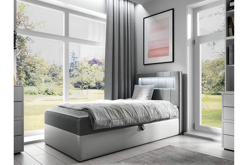 Sängram Boisdale 100x200 cm - Hvit/Grå - Møbler - Senger - Sengeramme & sengestamme