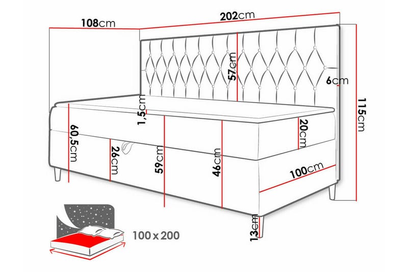Sängram Boisdale 100x200 cm - Svart/Hvit - Møbler - Senger - Sengeramme & sengestamme