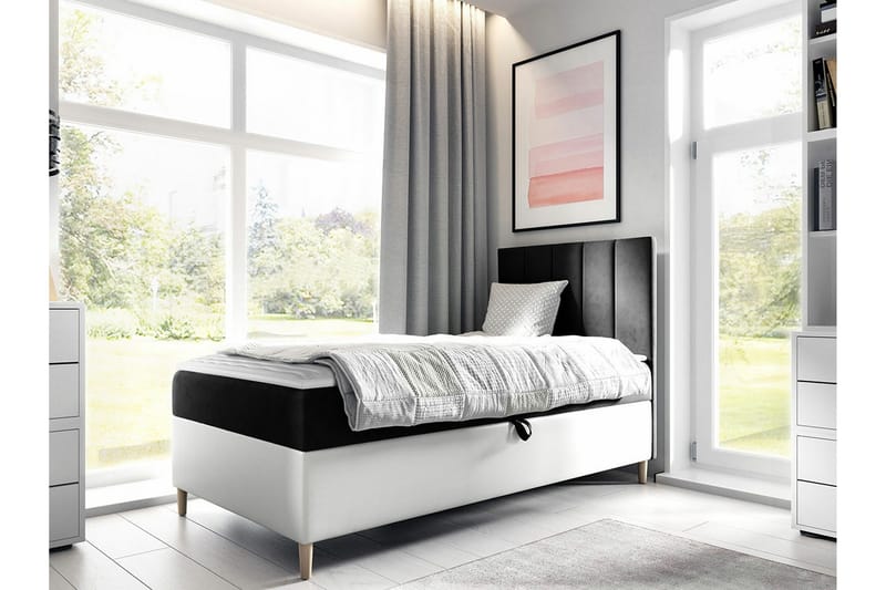 Sängram Boisdale 100x200 cm - Svart/Hvit - Møbler - Senger - Sengeramme & sengestamme