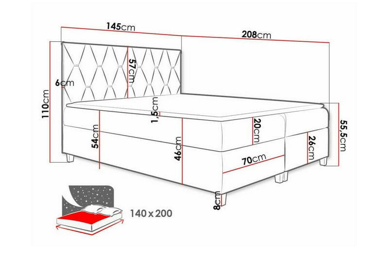 Sängram Boisdale 140x200 cm - Mørkerød - Sengeramme & sengestamme