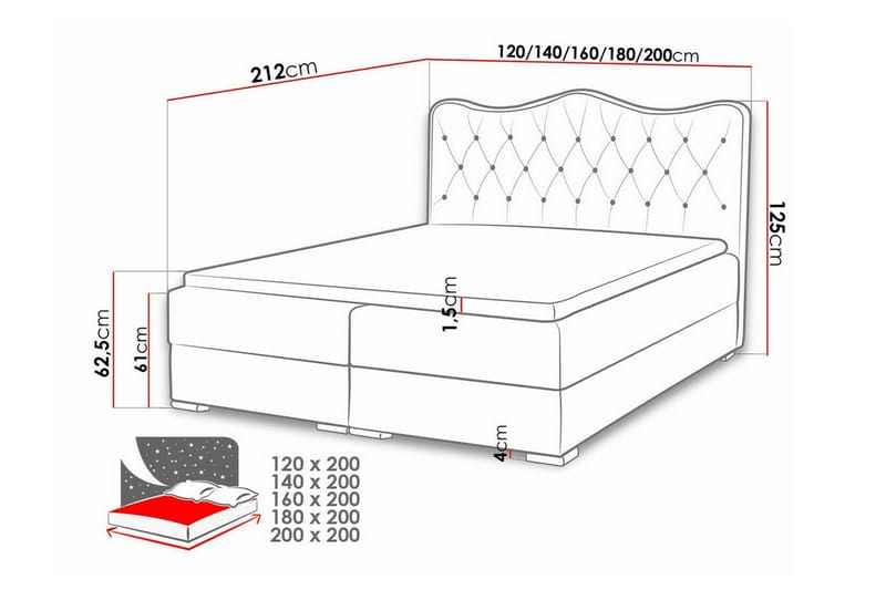 Sängram Boisdale 160x200 cm - Rød - Sengeramme & sengestamme