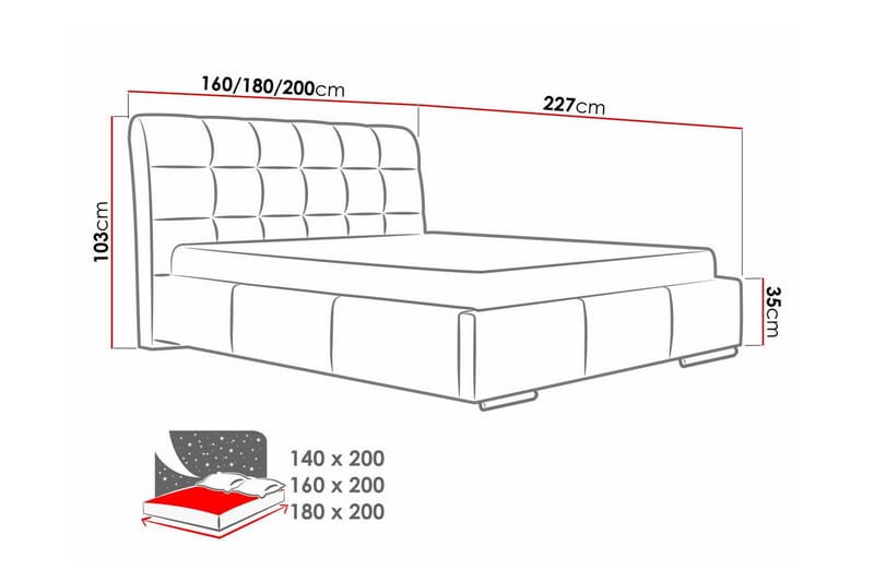 Sängram Boisdale 160x200 cm - Svart - Sengeramme & sengestamme