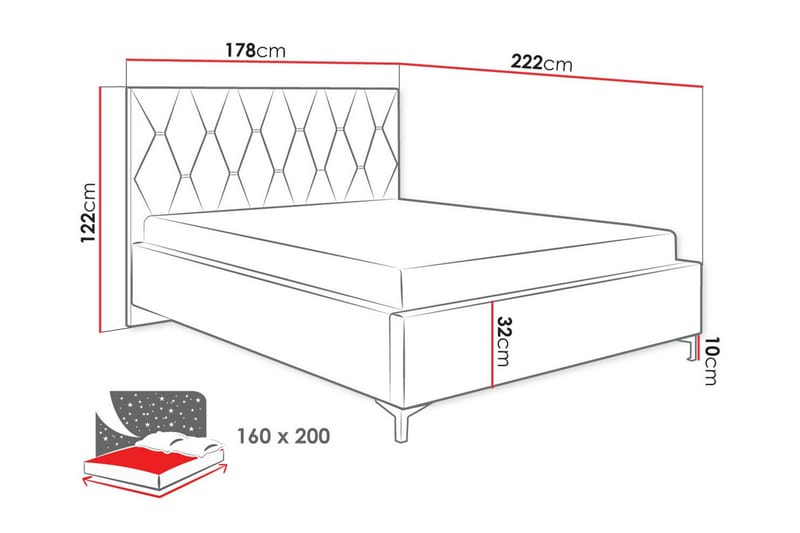 Sängram Boisdale 160x200 cm - Svart - Sengeramme & sengestamme