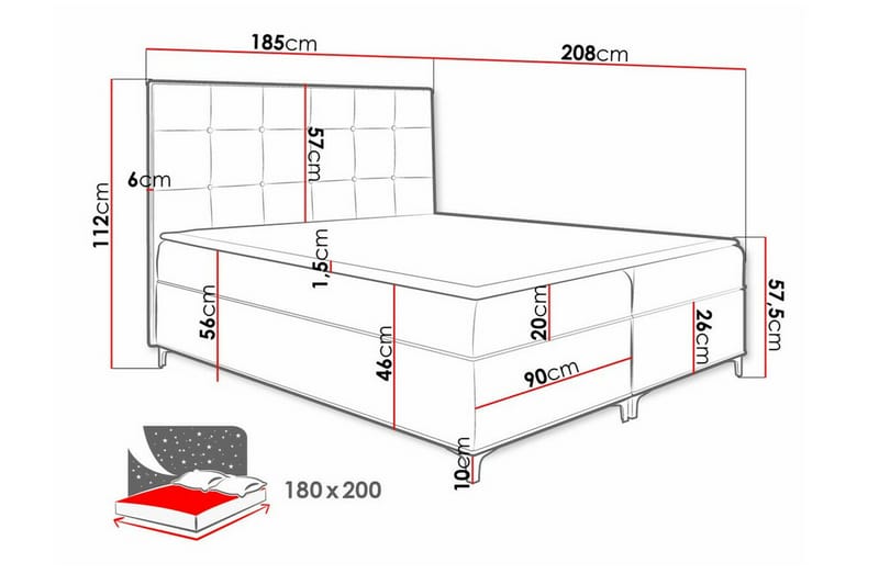 Sängram Boisdale 180x200 cm - Rød - Sengeramme & sengestamme