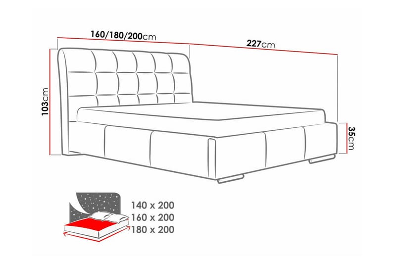 Sängram Boisdale 180x200 cm - Svart - Sengeramme & sengestamme