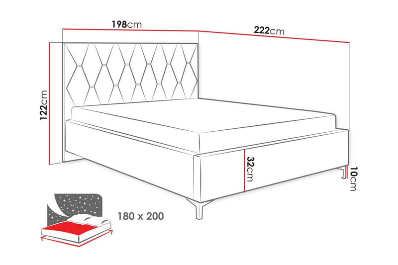 Sängram Boisdale 180x200 cm - Svart - Sengeramme & sengestamme