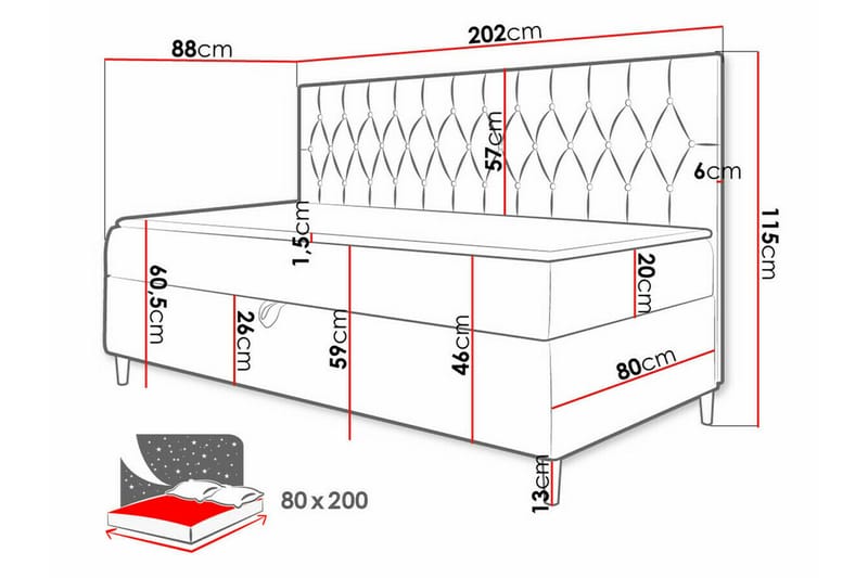 Sängram Boisdale 80x200 cm - Rød - Møbler - Senger - Sengeramme & sengestamme