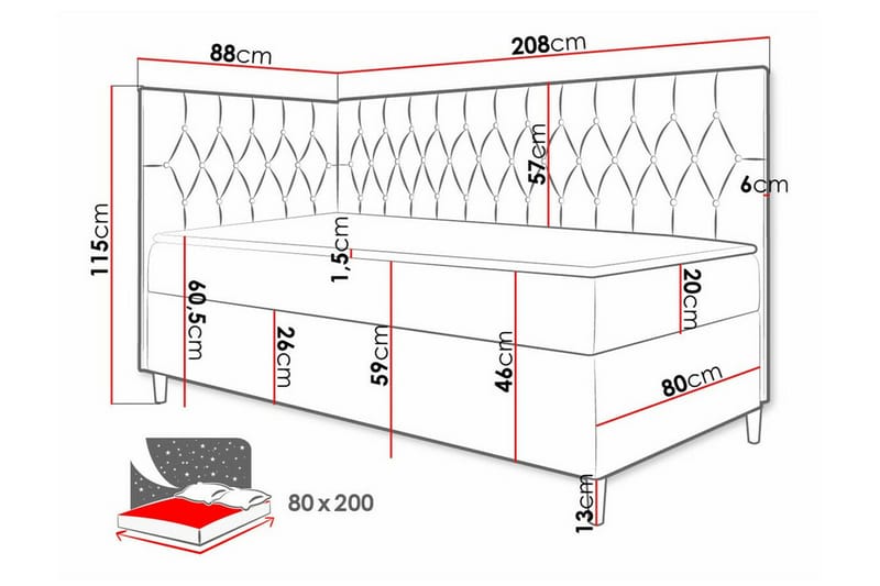 Sängram Boisdale 80x200 cm - Svart/Hvit - Møbler - Senger - Sengeramme & sengestamme