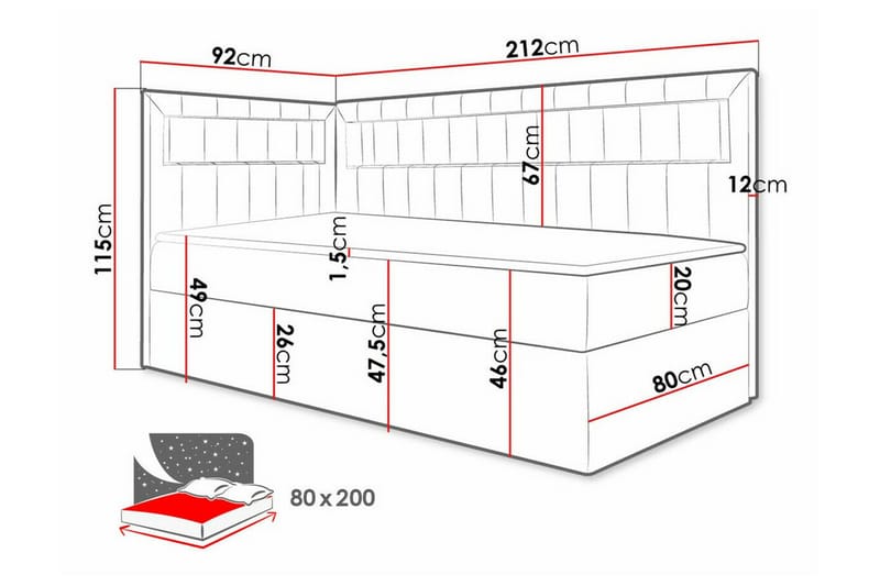 Sängram Boisdale 80x200 cm - Svart/Hvit - Møbler - Senger - Sengeramme & sengestamme