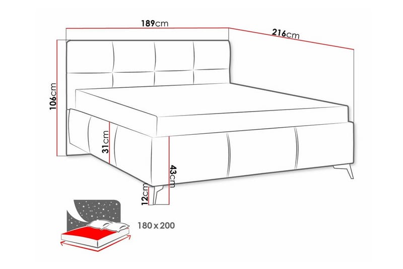 Sängram Derry 180x200 cm - Mørkegrå - Sengeramme & sengestamme