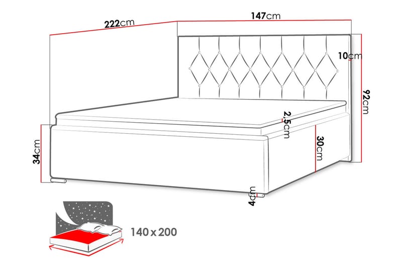 Seng 147x222 cm - Svart - Sengeramme & sengestamme