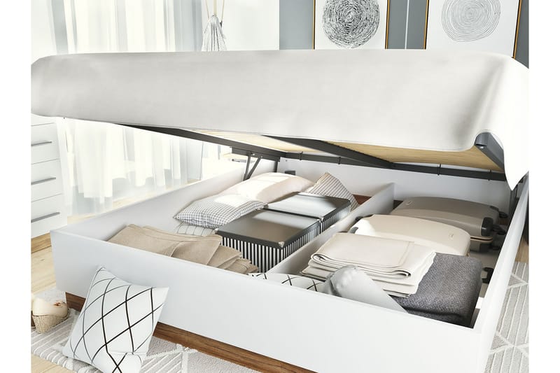 Seng Dentro 218x187x88 cm - Beige / Hvit - Møbler - Senger - Sengeramme & sengestamme