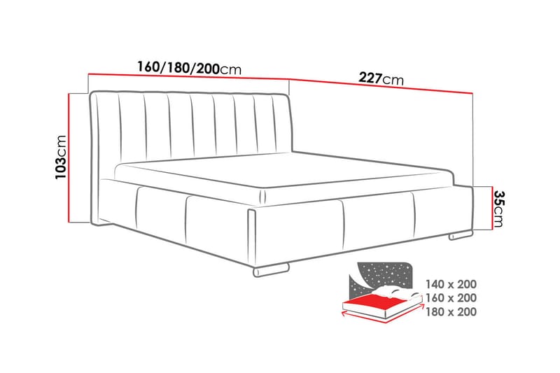 Seng Dihel med Oppbevaring 140x200 - Grå - Sengeramme & sengestamme