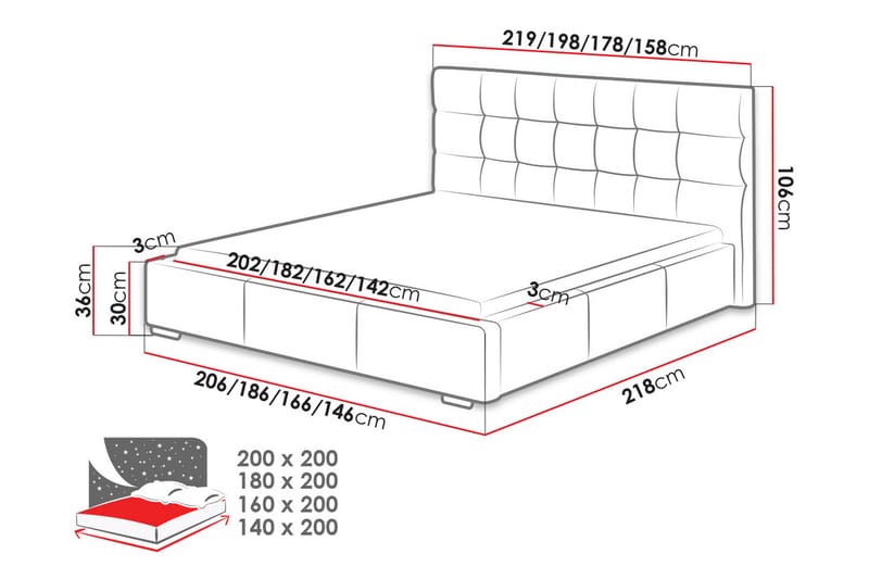 Seng Dolores 218x198x106 cm - Sengeramme & sengestamme