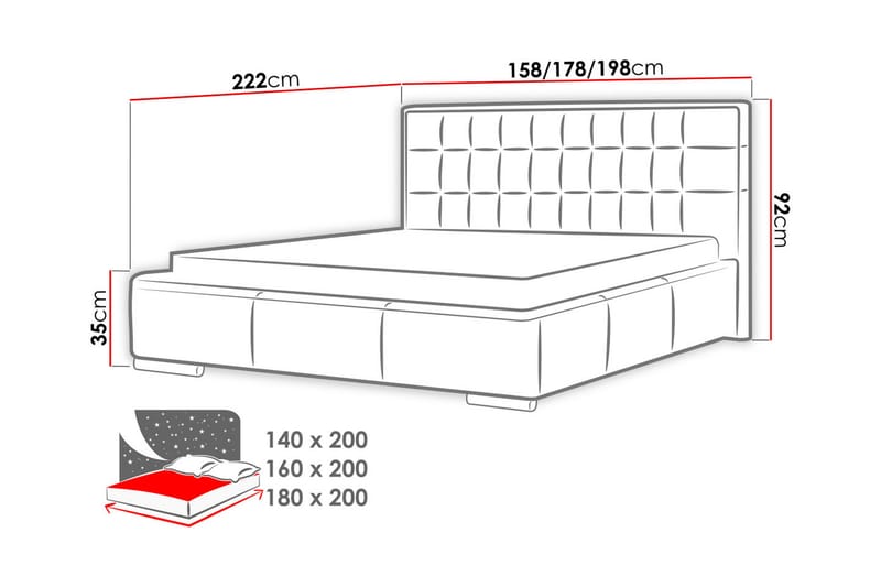 Seng Girton med Oppbevaring 160x200 - Hvit - Sengeramme & sengestamme