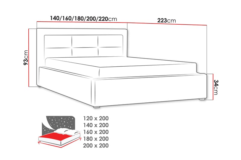 Seng Havberg 200x200 cm Metallramme - Hvit - Sengeramme & sengestamme