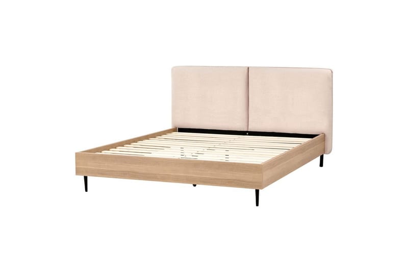 Seng med lamellramme Limanton, Beige, lyst tre, svart/bouclé, Beige, lyst tre, svart/Bouclé, 160x200 cm