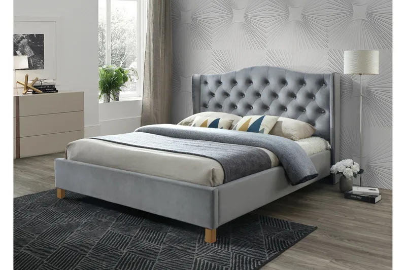 Sengeramme Grå 160x200 cm, Grå/Tre/Natur