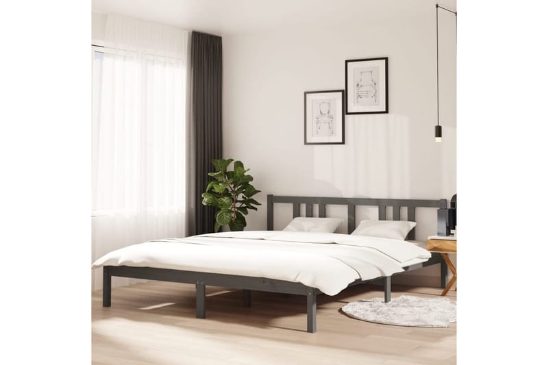 Sengeramme grå heltre 160x200 cm - Grå - Sengeramme & sengestamme