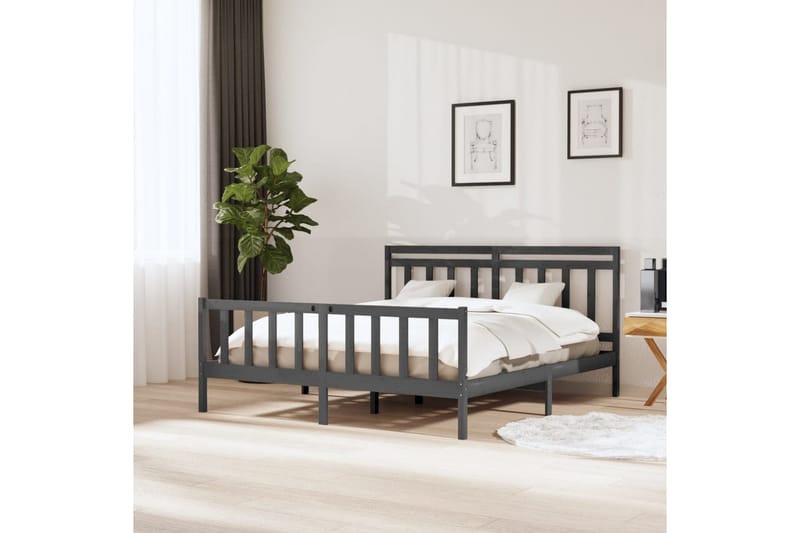 Sengeramme grå heltre 180x200 cm 6FT Super King - Grå - Sengeramme & sengestamme