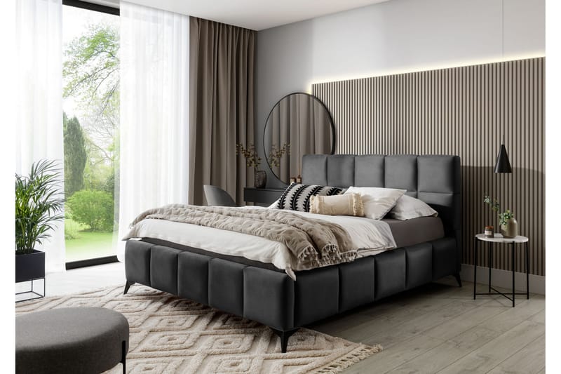 Sengeramme Kanika med Oppbevaring 140x200 cm - Mørkegrå - Møbler - Senger - Sengeramme & sengestamme