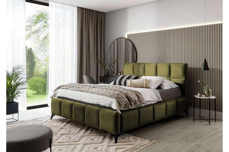 Sengeramme Kanika med Oppbevaring 140x200 cm - Olivengrønn - Møbler - Senger - Sengeramme & sengestamme