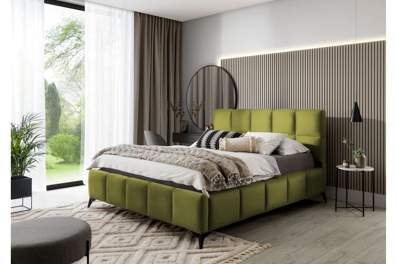 Sengeramme Kanika med Oppbevaring 140x200 cm - Olivengrønn - Sengeramme & sengestamme