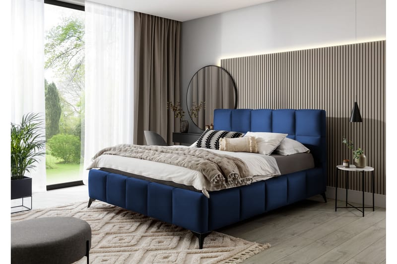 Sengeramme Kanika med Oppbevaring 160x200 cm - Blå - Møbler - Senger - Sengeramme & sengestamme