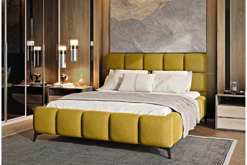 Sengeramme Kanika med Oppbevaring 160x200 cm - Gul - Møbler - Senger - Sengeramme & sengestamme