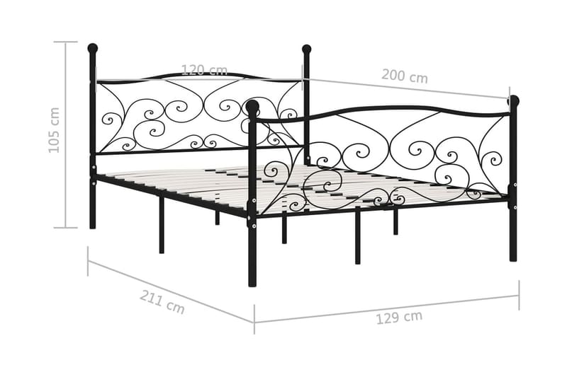 Sengeramme med spilebase svart metall 120x200 cm - Sengeramme & sengestamme