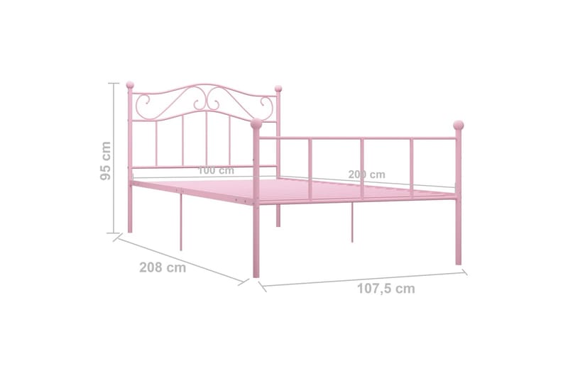 Sengeramme rosa metall 100x200 cm - Rosa - Sengeramme & sengestamme