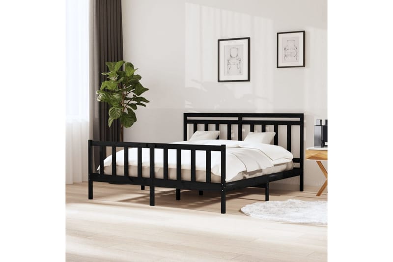 Sengeramme svart heltre 160x200 cm - Svart - Sengeramme & sengestamme