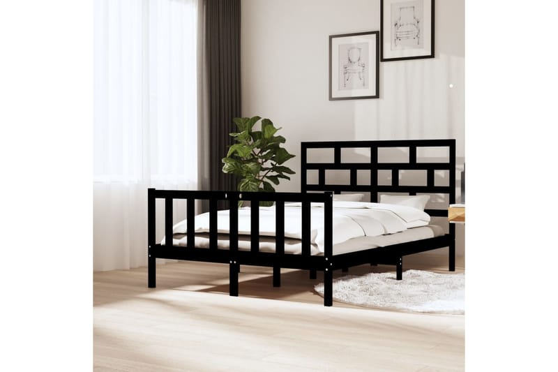 Sengeramme svart heltre furu 150x200 cm 5FT King Size - Svart - Sengeramme & sengestamme