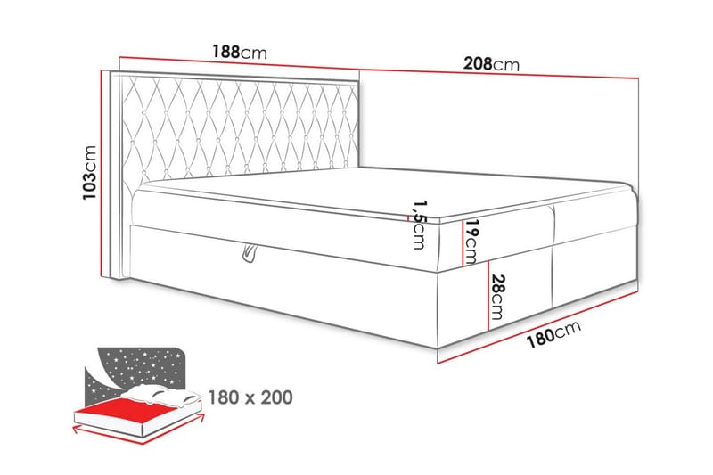 Sengestamme Oberting 180x200 cm - svart/tre - Sengeramme & sengestamme