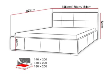 Sirdal Sengepakke 180x200 cm i Kunstlær med Oppbevaring og Sengegavl + Overmadrass - Grå - Møbler - Senger - Sengeramme & sengestamme