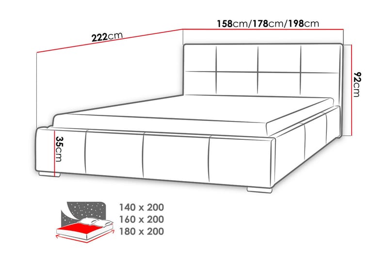 Sirdal Sengepakke 180x200 cm i Kunstlær med Oppbevaring og Sengegavl + Overmadrass - Grå - Møbler - Senger - Sengeramme & sengestamme