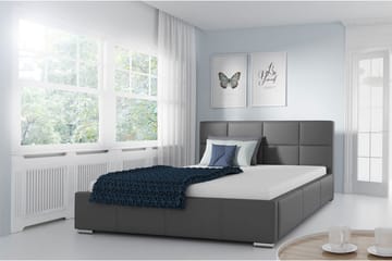Sirdal Sengepakke 180x200 cm i Kunstlær med Oppbevaring og Sengegavl + Overmadrass - Grå - Møbler - Senger - Sengeramme & sengestamme