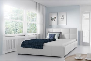 Sirdal Sengepakke 180x200 cm i Kunstlær med Oppbevaring og Sengegavl + Overmadrass - Lysegrå - Møbler - Senger - Sengeramme & sengestamme