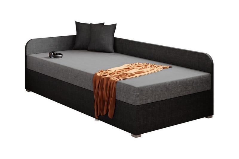 Unona Sengeramme 90x200 cm i Stoff med Oppbevaring + Madrass, Mellomgrå