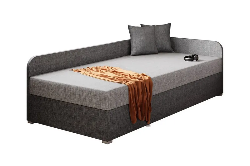 Unona Sengeramme 90x200 cm i Stoff med Oppbevaring + Sengegavl, Grå