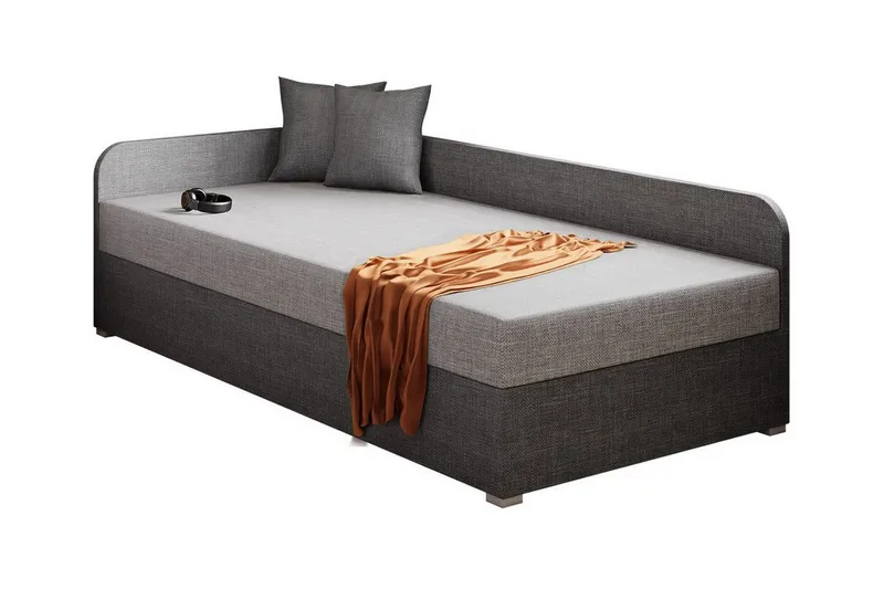 Unona Sengeramme 90x200 cm i Stoff med Oppbevaring + Sengegavl, Grå