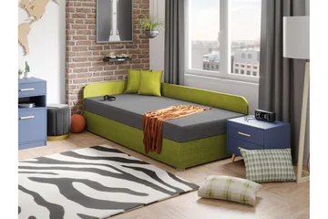 Unona Sengeramme 90x200 cm i Stoff med Oppbevaring + Sengegavl + Madrass - Grønn - Møbler - Senger - Sengeramme & sengestamme