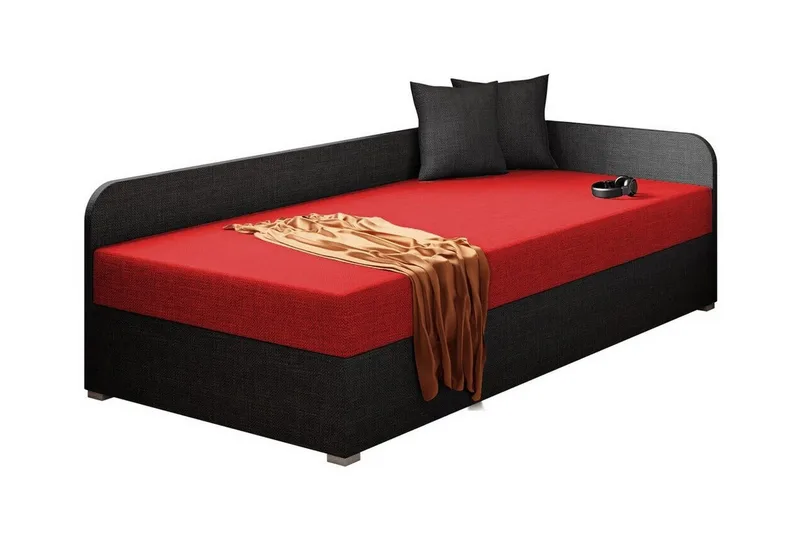 Unona Sengeramme 90x200 cm i Stoff med Oppbevaring + Sengegavl + Madrass, Svart