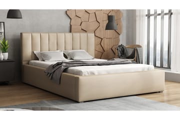 Valasco Sengeramme med Oppbevaring 120x200 cm i Stoff med Sengegavl - Beige - Møbler - Senger - Sengeramme & sengestamme