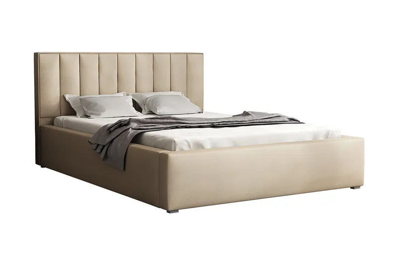 Valasco Sengeramme med Oppbevaring 120x200 cm i Stoff med Sengegavl, Beige
