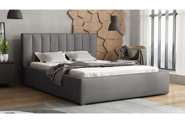 Valasco Sengeramme med Oppbevaring 120x200 cm i Stoff med Sengegavl - Grå - Møbler - Senger - Sengeramme & sengestamme