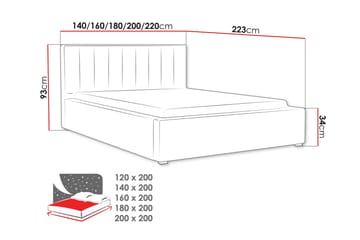 Valasco Sengeramme med Oppbevaring 120x200 cm i Stoff med Sengegavl - Grå - Møbler - Senger - Sengeramme & sengestamme