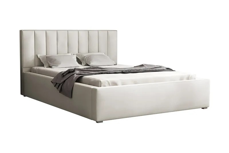 Valasco Sengeramme med Oppbevaring 120x200 cm i Stoff med Sengegavl - Lysebeige - Møbler - Senger - Sengeramme & sengestamme