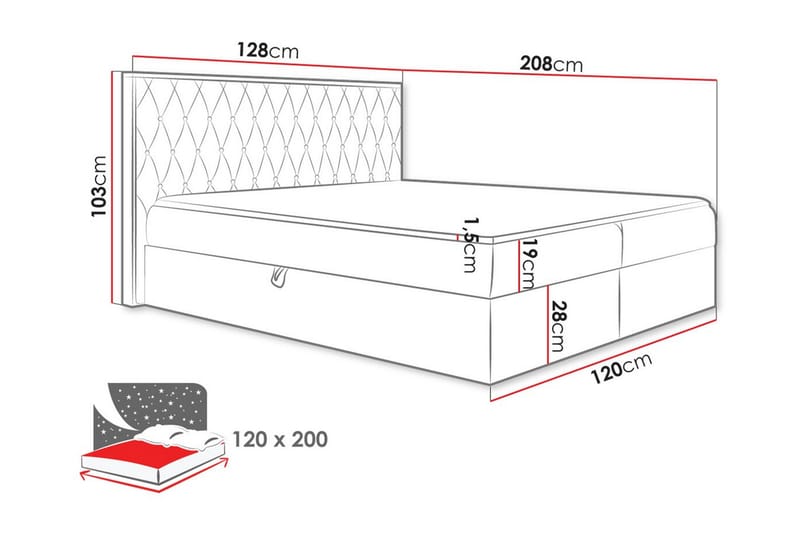 Sengestamme Oberting 120x200 cm - svart/tre - Sengeramme & sengestamme